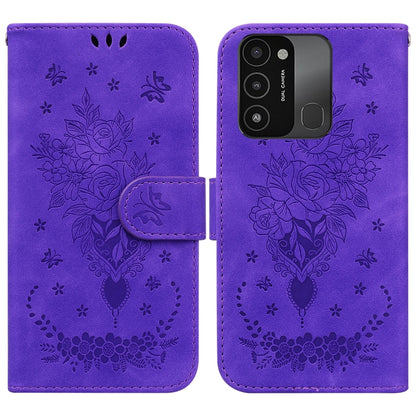 Butterfly Rose Embossed Leather Phone Case, For Tecno Spark 7 Pro, For Tecno Spark 7P, For Tecno Spark 8 / Spark 8T, For Tecno Spark 8P, For Tecno Spark Go 2022 / Spark 8C, For Tecno Spark Go 2022 / Spark 6 Go