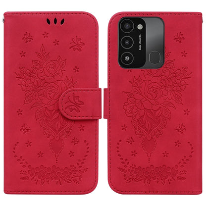 Butterfly Rose Embossed Leather Phone Case, For Tecno Spark 7 Pro, For Tecno Spark 7P, For Tecno Spark 8 / Spark 8T, For Tecno Spark 8P, For Tecno Spark Go 2022 / Spark 8C, For Tecno Spark Go 2022 / Spark 6 Go