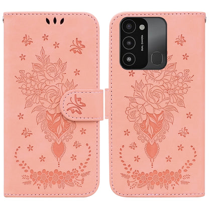 Butterfly Rose Embossed Leather Phone Case, For Tecno Spark 7 Pro, For Tecno Spark 7P, For Tecno Spark 8 / Spark 8T, For Tecno Spark 8P, For Tecno Spark Go 2022 / Spark 8C, For Tecno Spark Go 2022 / Spark 6 Go