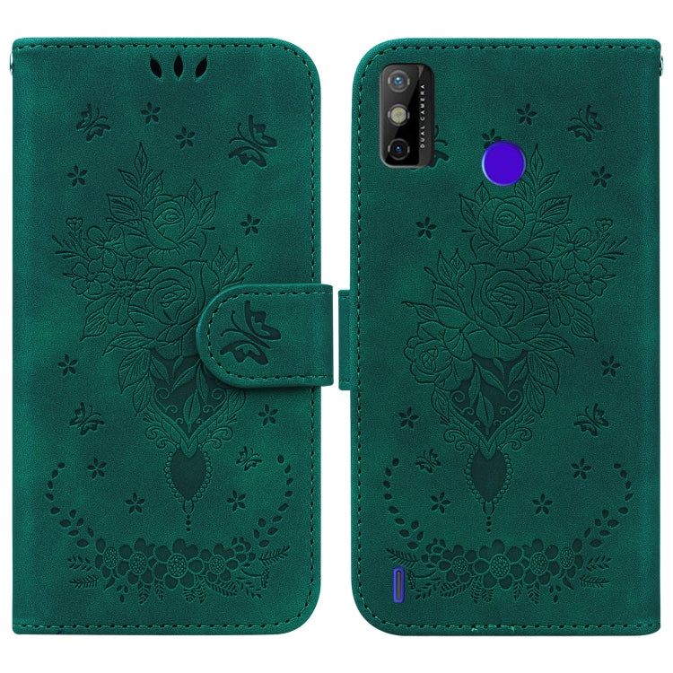 Butterfly Rose Embossed Leather Phone Case, For Tecno Spark 7 Pro, For Tecno Spark 7P, For Tecno Spark 8 / Spark 8T, For Tecno Spark 8P, For Tecno Spark Go 2022 / Spark 8C, For Tecno Spark Go 2022 / Spark 6 Go