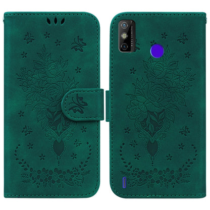 Butterfly Rose Embossed Leather Phone Case, For Tecno Spark 7 Pro, For Tecno Spark 7P, For Tecno Spark 8 / Spark 8T, For Tecno Spark 8P, For Tecno Spark Go 2022 / Spark 8C, For Tecno Spark Go 2022 / Spark 6 Go