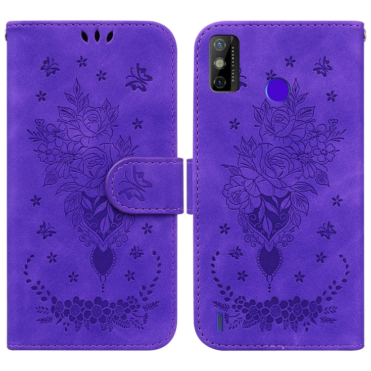 Butterfly Rose Embossed Leather Phone Case, For Tecno Spark 7 Pro, For Tecno Spark 7P, For Tecno Spark 8 / Spark 8T, For Tecno Spark 8P, For Tecno Spark Go 2022 / Spark 8C, For Tecno Spark Go 2022 / Spark 6 Go