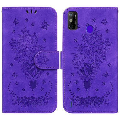 Butterfly Rose Embossed Leather Phone Case, For Tecno Spark 7 Pro, For Tecno Spark 7P, For Tecno Spark 8 / Spark 8T, For Tecno Spark 8P, For Tecno Spark Go 2022 / Spark 8C, For Tecno Spark Go 2022 / Spark 6 Go