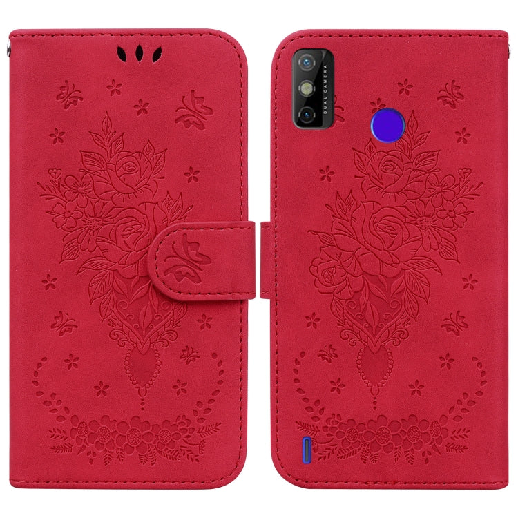 Butterfly Rose Embossed Leather Phone Case, For Tecno Spark 7 Pro, For Tecno Spark 7P, For Tecno Spark 8 / Spark 8T, For Tecno Spark 8P, For Tecno Spark Go 2022 / Spark 8C, For Tecno Spark Go 2022 / Spark 6 Go