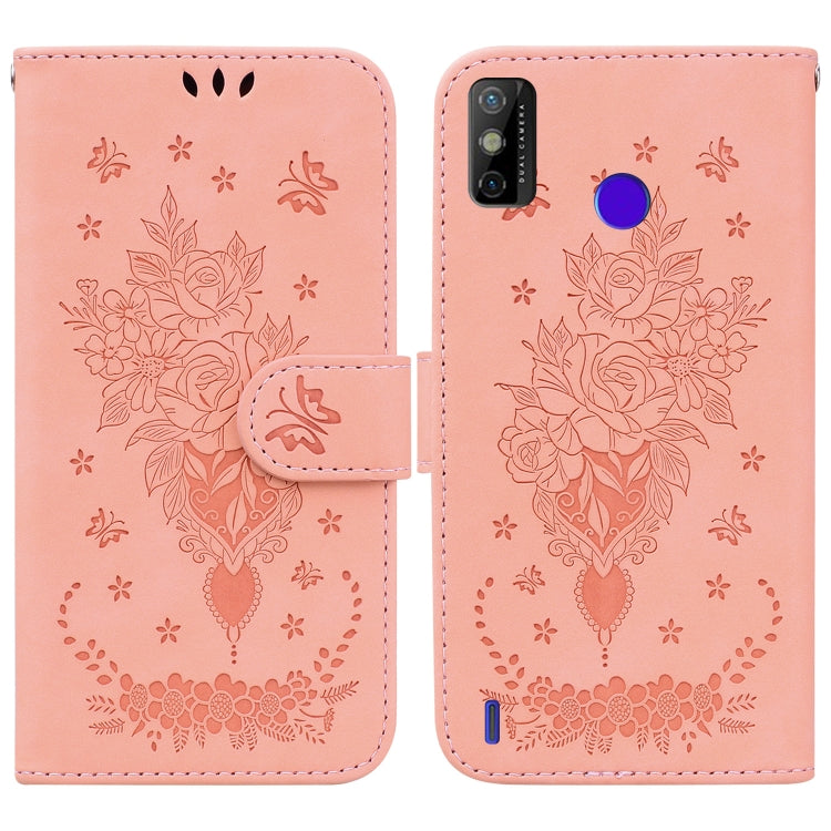 Butterfly Rose Embossed Leather Phone Case, For Tecno Spark 7 Pro, For Tecno Spark 7P, For Tecno Spark 8 / Spark 8T, For Tecno Spark 8P, For Tecno Spark Go 2022 / Spark 8C, For Tecno Spark Go 2022 / Spark 6 Go