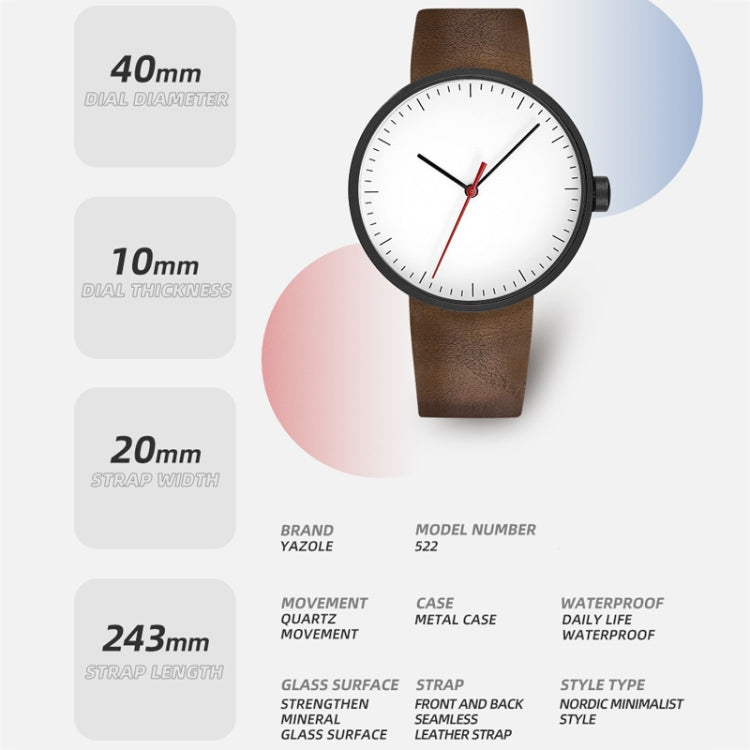 Montre de sport YAZOLE 522 à mouvement à quartz avec aiguilles rouges et bleues