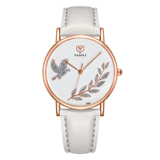 Montre YAZOLE 360 à bracelet en cuir, Colombe de la Paix et Diamants pour femme