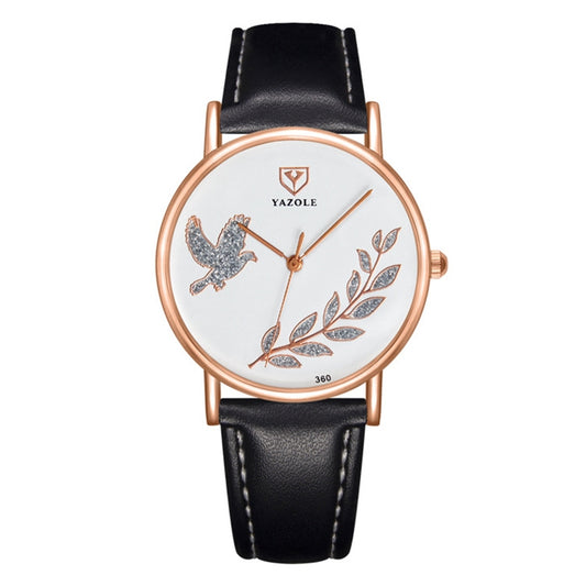Montre YAZOLE 360 à bracelet en cuir, Colombe de la Paix et Diamants pour femme
