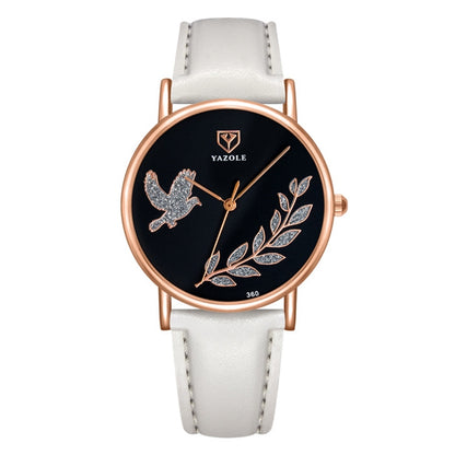 YAZOLE 360 Leather Band Dove of Peace Diamond Lady Watch