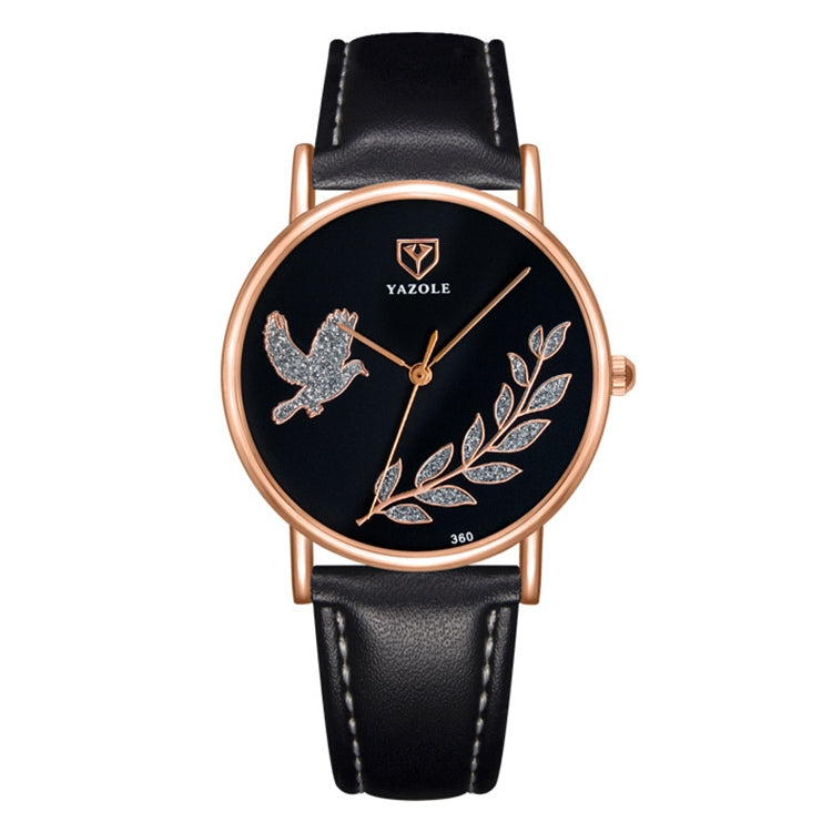 YAZOLE 360 Leather Band Dove of Peace Diamond Lady Watch