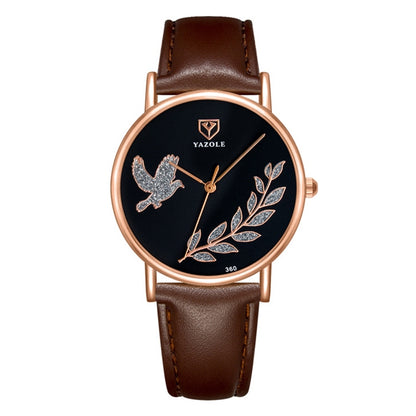 YAZOLE 360 Leather Band Dove of Peace Diamond Lady Watch