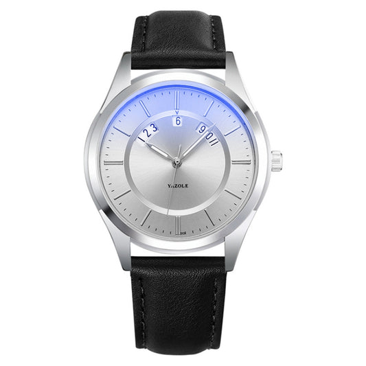 Montre à quartz étanche YAZOLE 513 avec bracelet en cuir et calendrier