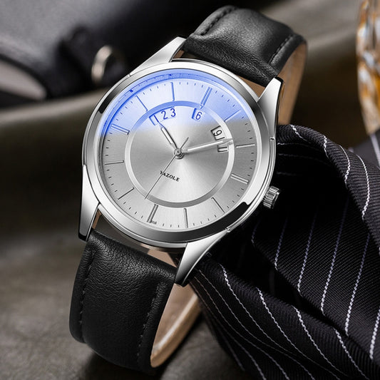 Montre à quartz étanche YAZOLE 513 avec bracelet en cuir et calendrier