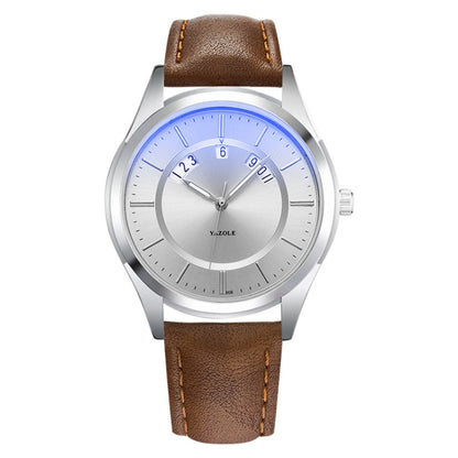 YAZOLE 513 Leather Band Calendar Waterproof Quartz Watch