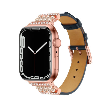 Pearl Diamond Leather Watch Band For Apple Watch Series, 7 41mm / 6&SE&5&4 40mm / 3&2&1 38mm, 7 45mm / 6&SE&5&4 44mm / 3&2&1 42mm