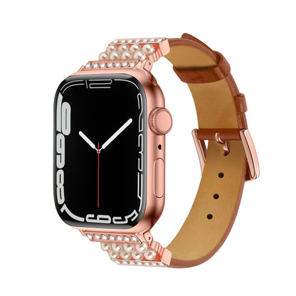 Pearl Diamond Leather Watch Band For Apple Watch Series, 7 41mm / 6&SE&5&4 40mm / 3&2&1 38mm, 7 45mm / 6&SE&5&4 44mm / 3&2&1 42mm