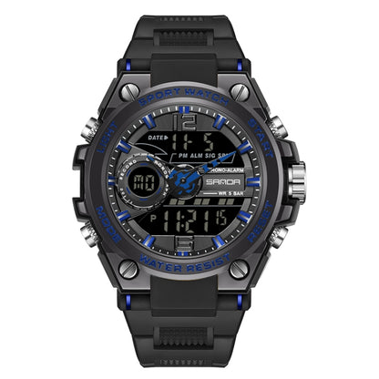 Montre de Sport Étanche SANDA 6092 avec Double Affichage Lumineux, EDA003166501A, EDA003166501B, EDA003166501C, EDA003166501D, EDA003166501E, EDA003166501F