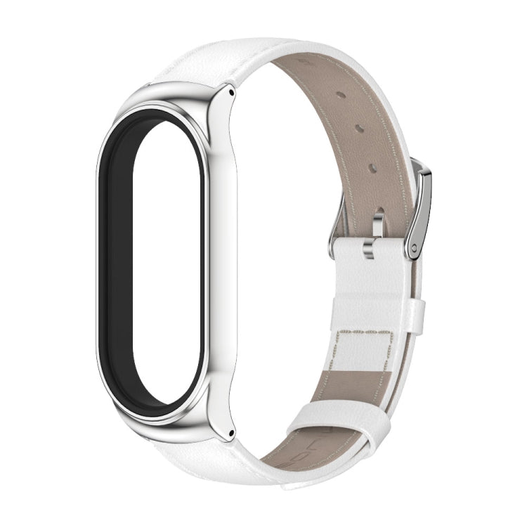 MIJOBS CS Metal Case Genuine Leather Top Layer Cowhide Watch Band, For Xiaomi Mi Band 7 / 7 NFC
