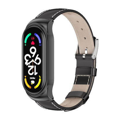 MIJOBS CS Metal Case Genuine Leather Top Layer Cowhide Watch Band, For Xiaomi Mi Band 7 / 7 NFC