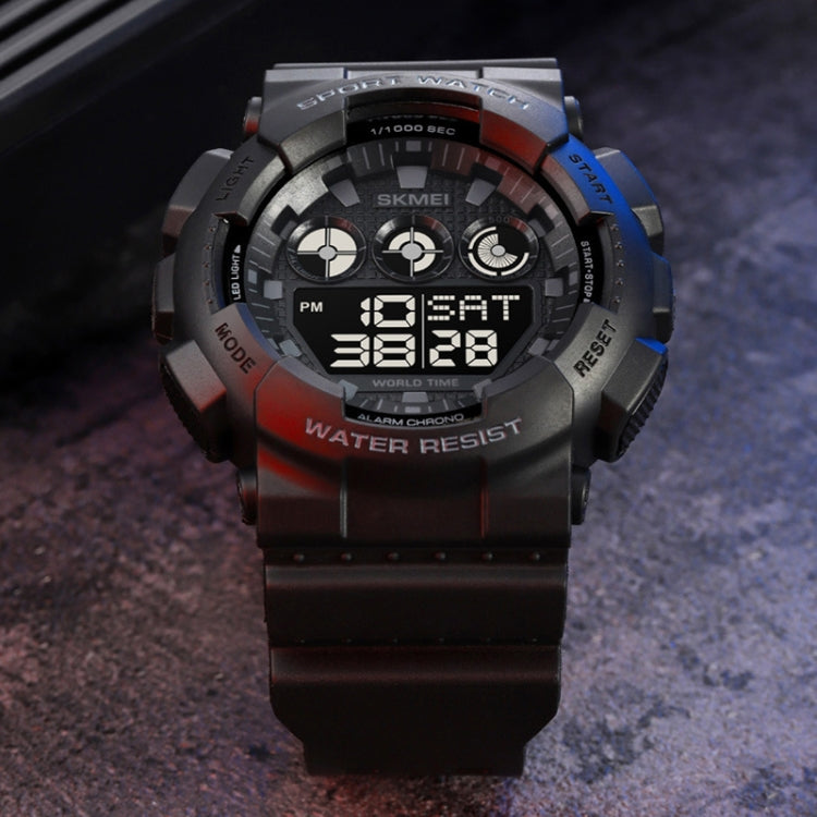 SKMEI 1857 Montre électronique étanche avec bracelet en PU et boucle en acier inoxydable