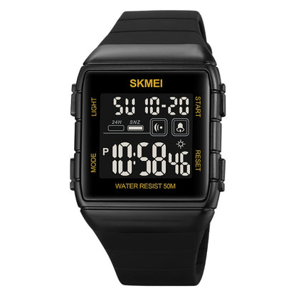 SKMEI 1960 Stainless Steel Buckle Silicone Strap Waterproof Electronic Watch, 1960 Black and Black Machine, 1960 Blue, 1960 Black Gold, 1960 Black and White Machine