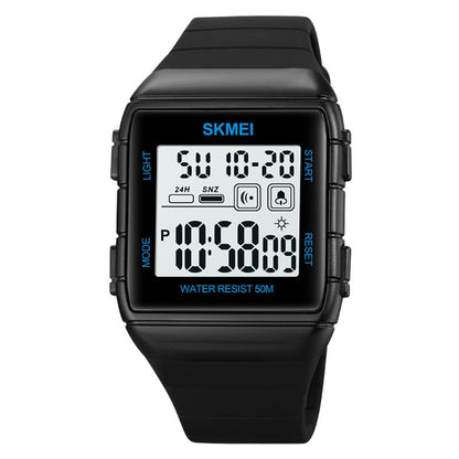 SKMEI 1960 Stainless Steel Buckle Silicone Strap Waterproof Electronic Watch, 1960 Black and Black Machine, 1960 Blue, 1960 Black Gold, 1960 Black and White Machine