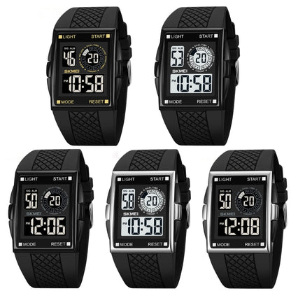 SKMEI 1967 Montre électronique étanche avec bracelet en PU et boucle en acier inoxydable