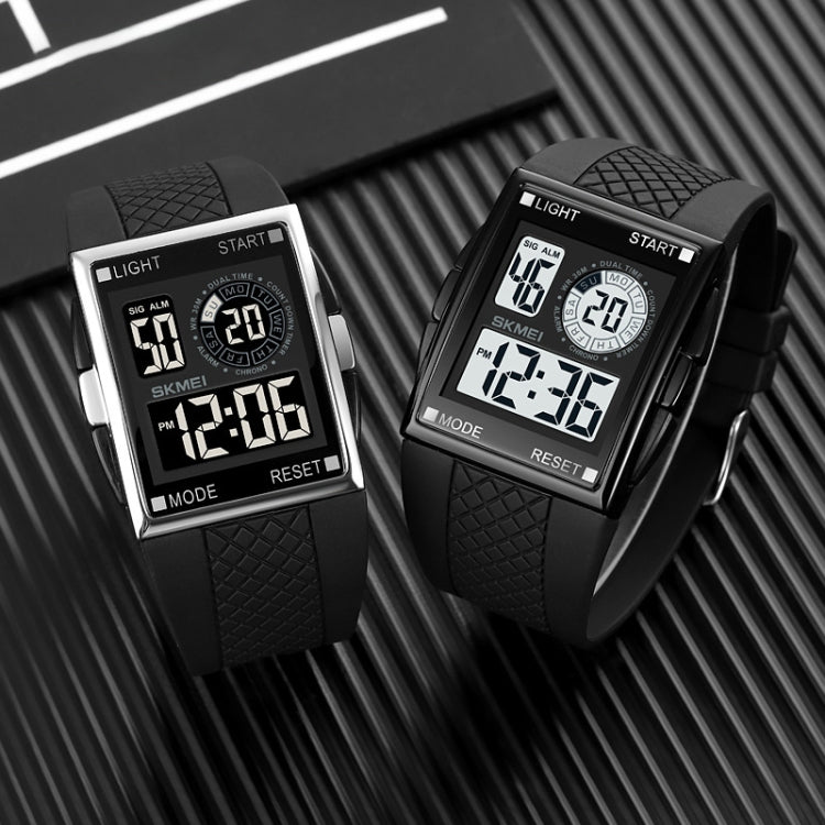 SKMEI 1967 Montre électronique étanche avec bracelet en PU et boucle en acier inoxydable