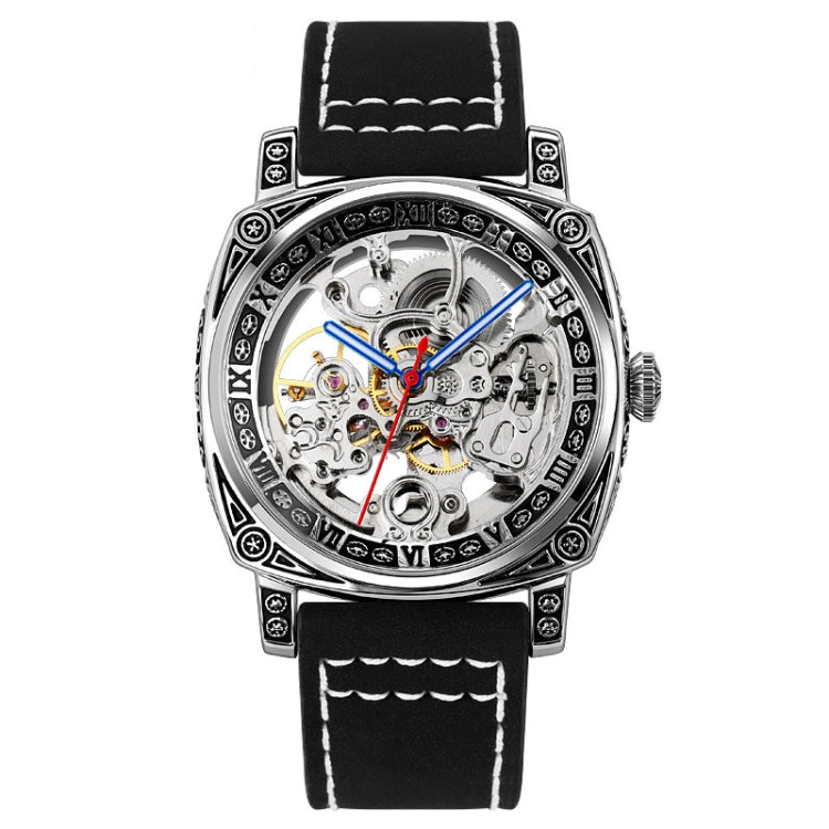 SKMEI 9271 Montre mécanique étanche à bracelet en cuir et boucle en acier inoxydable