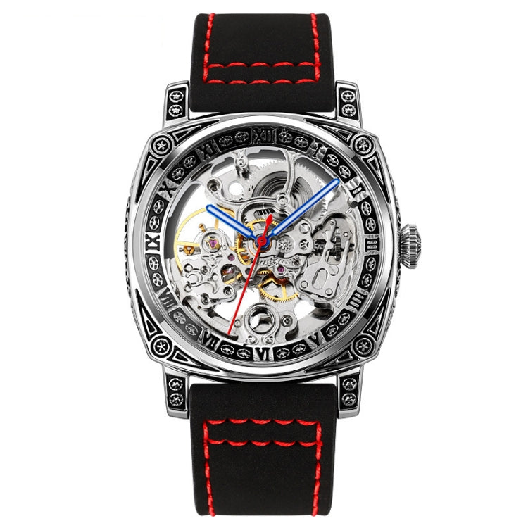 SKMEI 9271 Montre mécanique étanche à bracelet en cuir et boucle en acier inoxydable