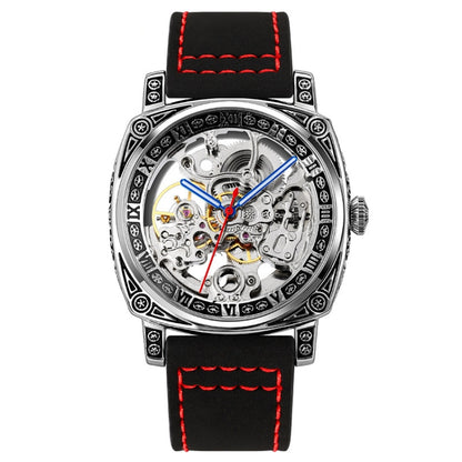 SKMEI 9271 Montre mécanique étanche à bracelet en cuir et boucle en acier inoxydable