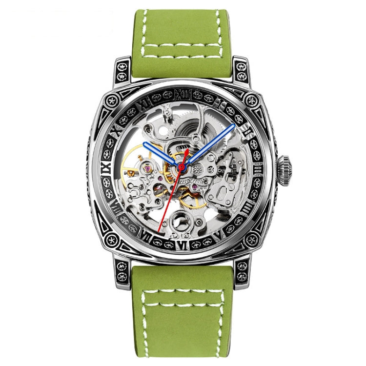 SKMEI 9271 Montre mécanique étanche à bracelet en cuir et boucle en acier inoxydable
