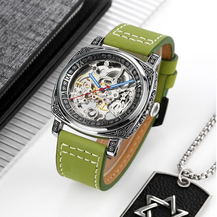 SKMEI 9271 Montre mécanique étanche à bracelet en cuir et boucle en acier inoxydable