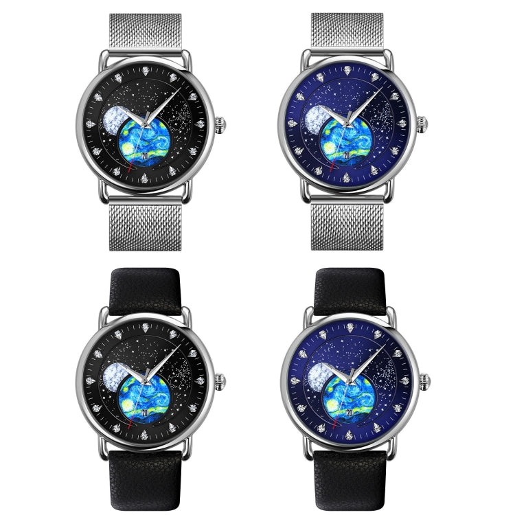 SKMEI 9283 Montre à quartz étanche avec boucle en acier inoxydable et miroir en verre, bracelet en acier, bracelet en cuir