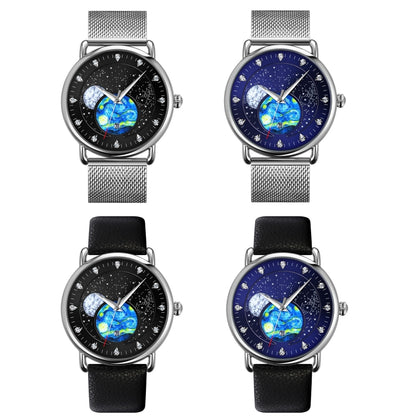 SKMEI 9283 Montre à quartz étanche avec boucle en acier inoxydable et miroir en verre, bracelet en acier, bracelet en cuir