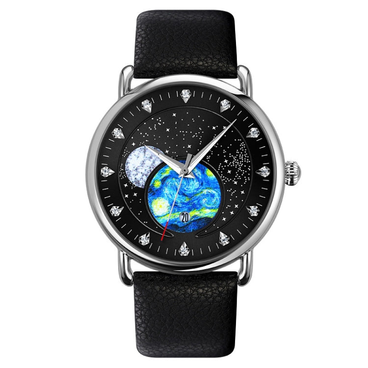 SKMEI 9283 Montre à quartz étanche avec boucle en acier inoxydable et miroir en verre, bracelet en acier, bracelet en cuir