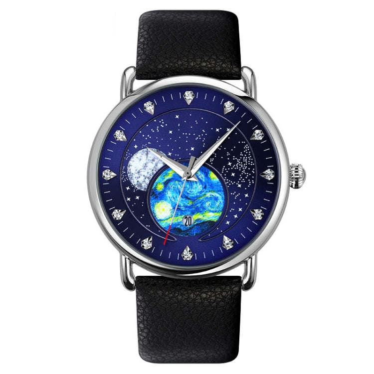 SKMEI 9283 Montre à quartz étanche avec boucle en acier inoxydable et miroir en verre, bracelet en acier, bracelet en cuir