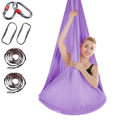Hamac de yoga aérien sans nœud anti-gravité pour l'intérieur avec boucle / sangle d'extension, taille : 400x280cm