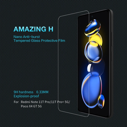 NILLKIN H 0.33mm 9H Explosion-proof Tempered Glass Film, For Xiaomi Redmi Note 11T Pro/11T Pro+ 5G/Poco X4 GT 5G