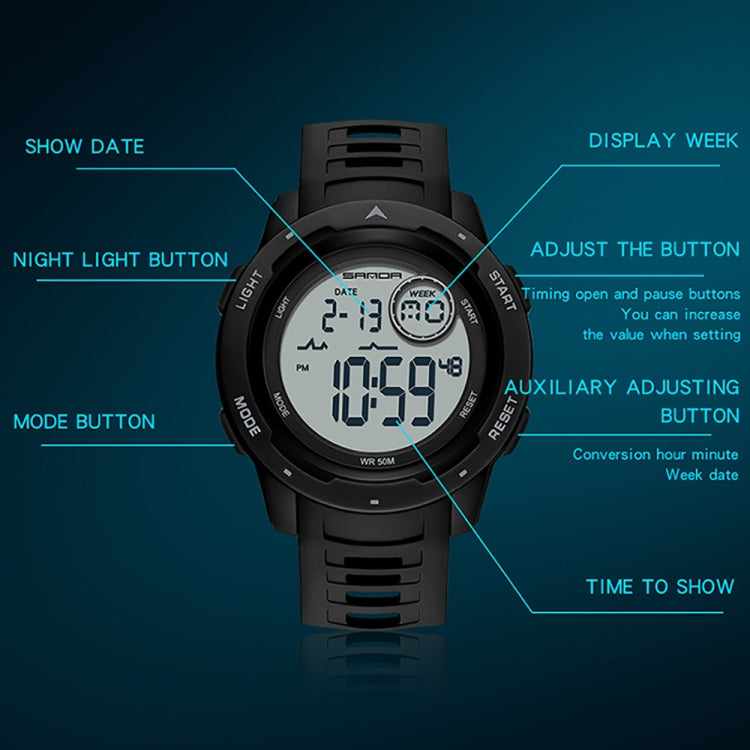 SANDA 2125 Montre électronique lumineuse étanche à double affichage