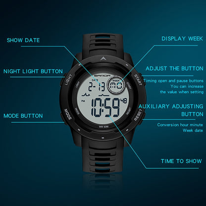 SANDA 2125 Montre électronique lumineuse étanche à double affichage