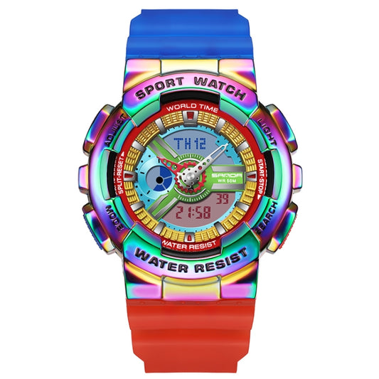 Montre électronique étanche lumineuse double affichage Sanda 3137 avec bracelet en TPU