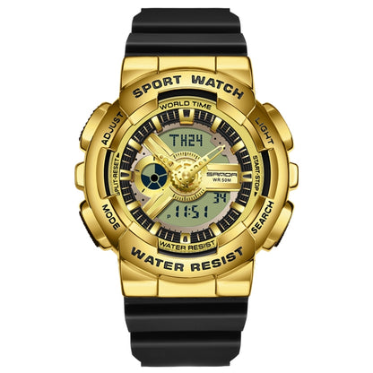 Montre électronique étanche lumineuse double affichage Sanda 3137 avec bracelet en TPU
