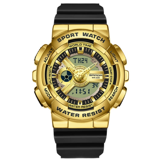 Montre électronique étanche lumineuse double affichage Sanda 3137 avec bracelet en TPU