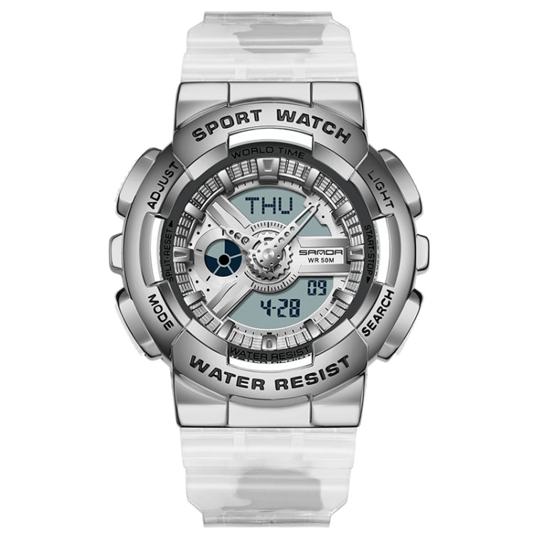 Montre électronique étanche lumineuse double affichage Sanda 3137 avec bracelet en TPU