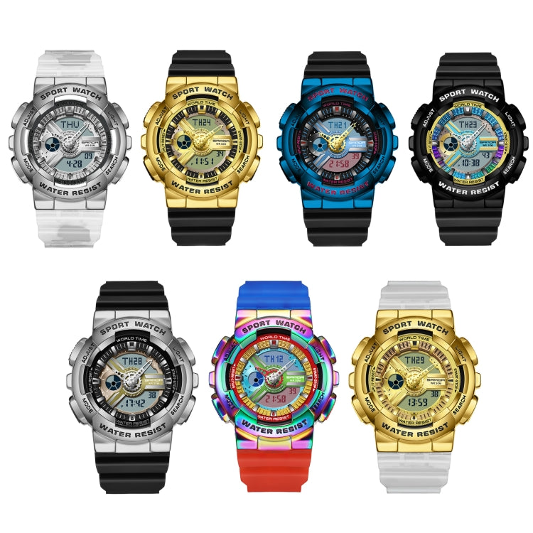 Montre électronique étanche lumineuse double affichage Sanda 3137 avec bracelet en TPU
