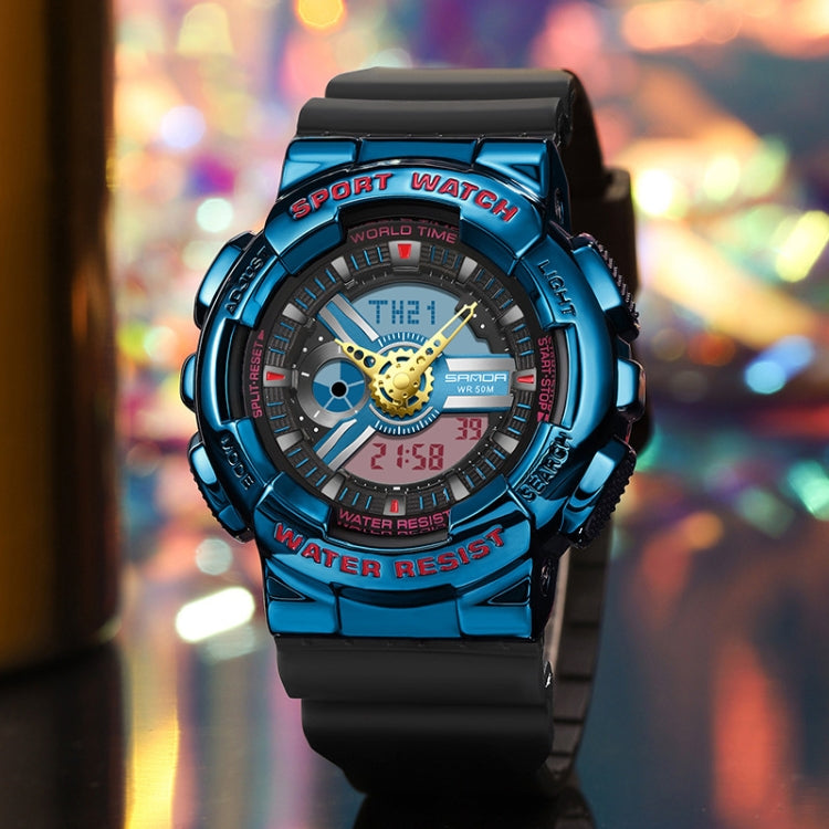 Montre électronique étanche lumineuse double affichage Sanda 3137 avec bracelet en TPU