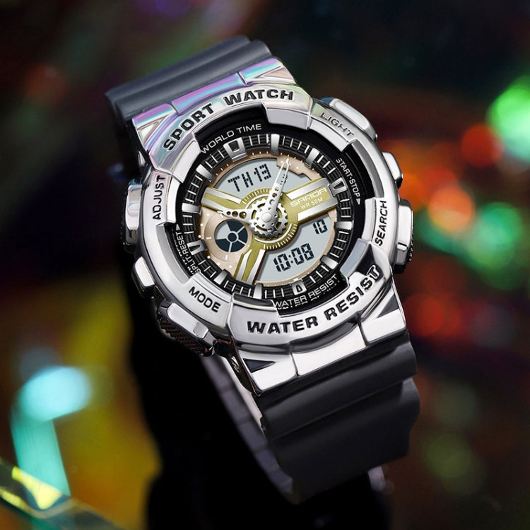 Montre électronique étanche lumineuse double affichage Sanda 3137 avec bracelet en TPU