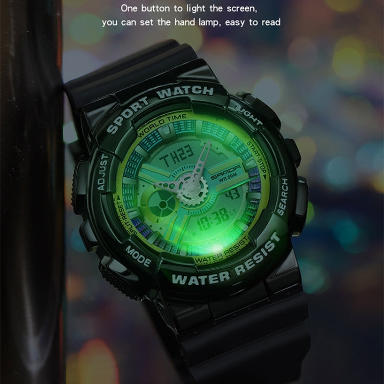Montre électronique étanche lumineuse double affichage Sanda 3137 avec bracelet en TPU