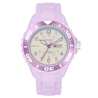 SANDA 1053 Montre électronique étanche à double affichage avec bracelet en TPU pour femmes